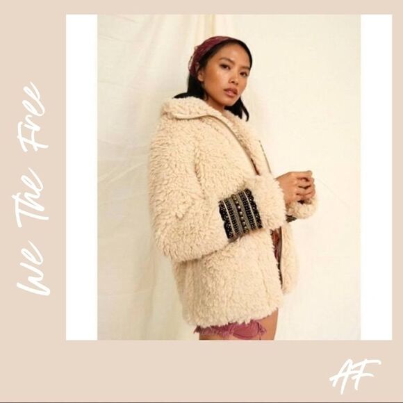 WE THE FREE ANGELINA EMBELLISHED TEDDY COAT CREAM - Picture 4 of 14